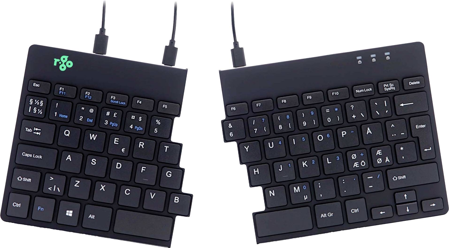 R-GO Tools Split USB Tastatur Nordisch, QWERTY Schwarz Flexibel, Ergonomisch