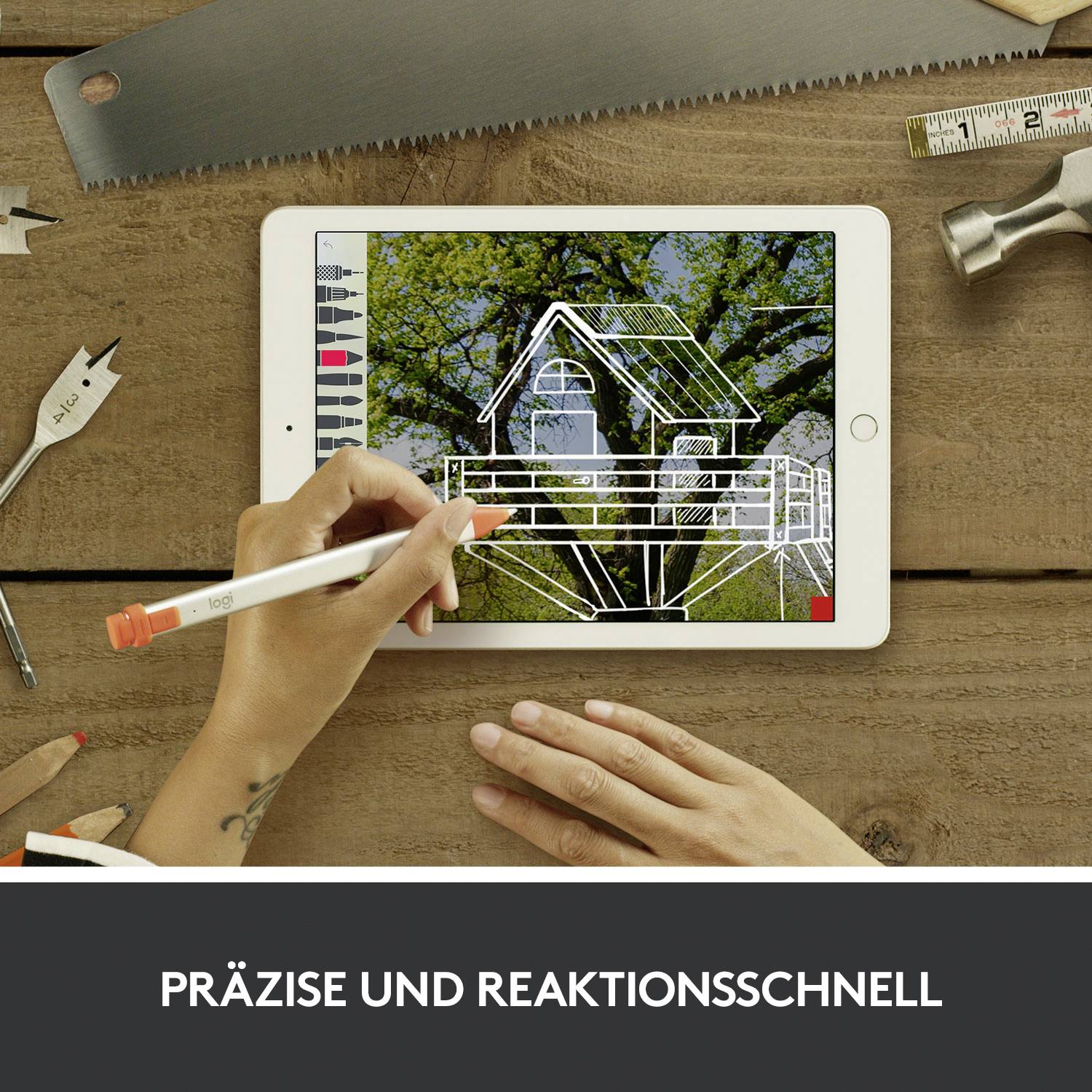 Logitech Crayon Touchpen wiederaufladbar, austauschbare Kohlefaserspitze, mit präziser Schreibspitze, Bluetooth