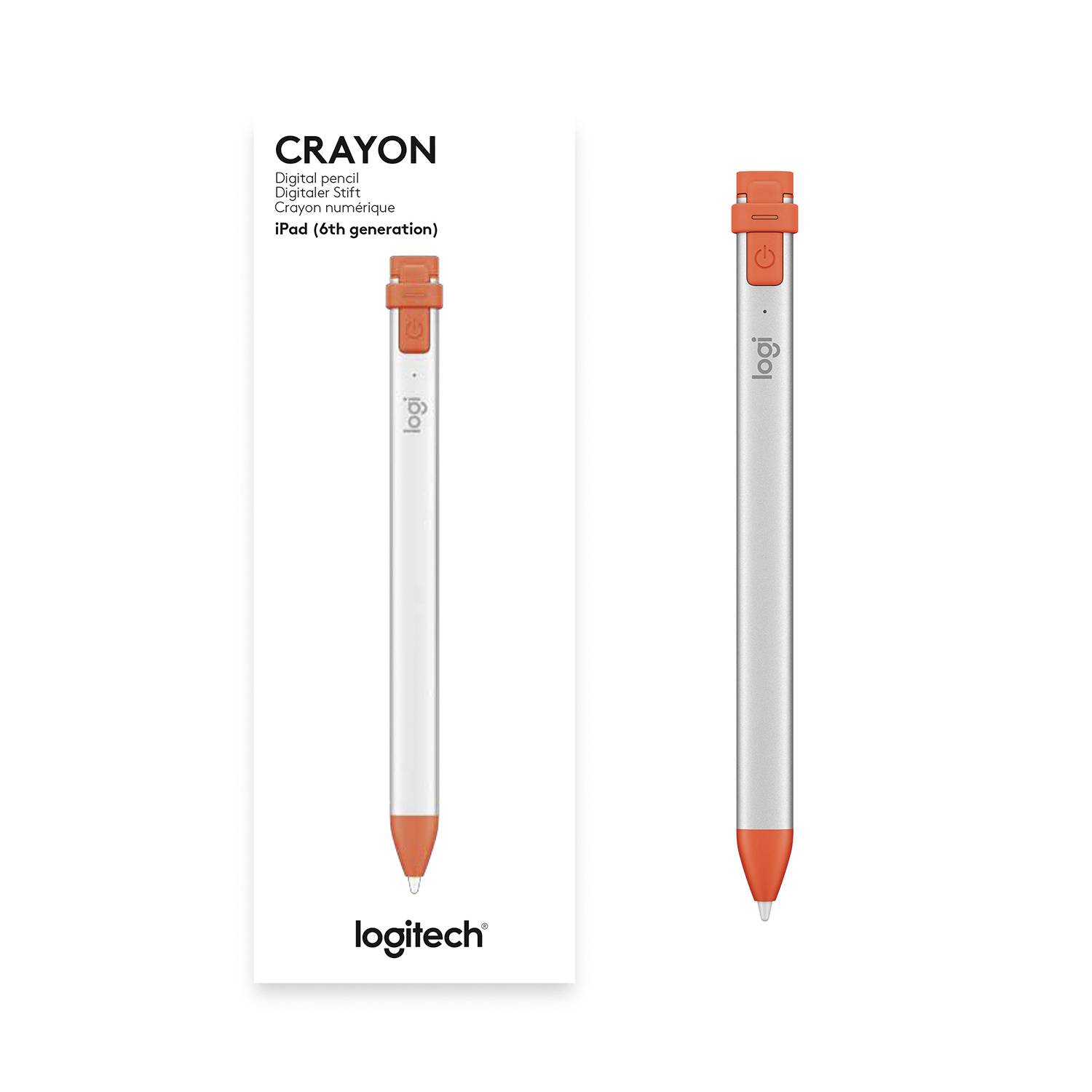 Logitech Crayon Touchpen wiederaufladbar, austauschbare Kohlefaserspitze, mit präziser Schreibspitze, Bluetooth, Palm-Blocking-Technologie Orange,