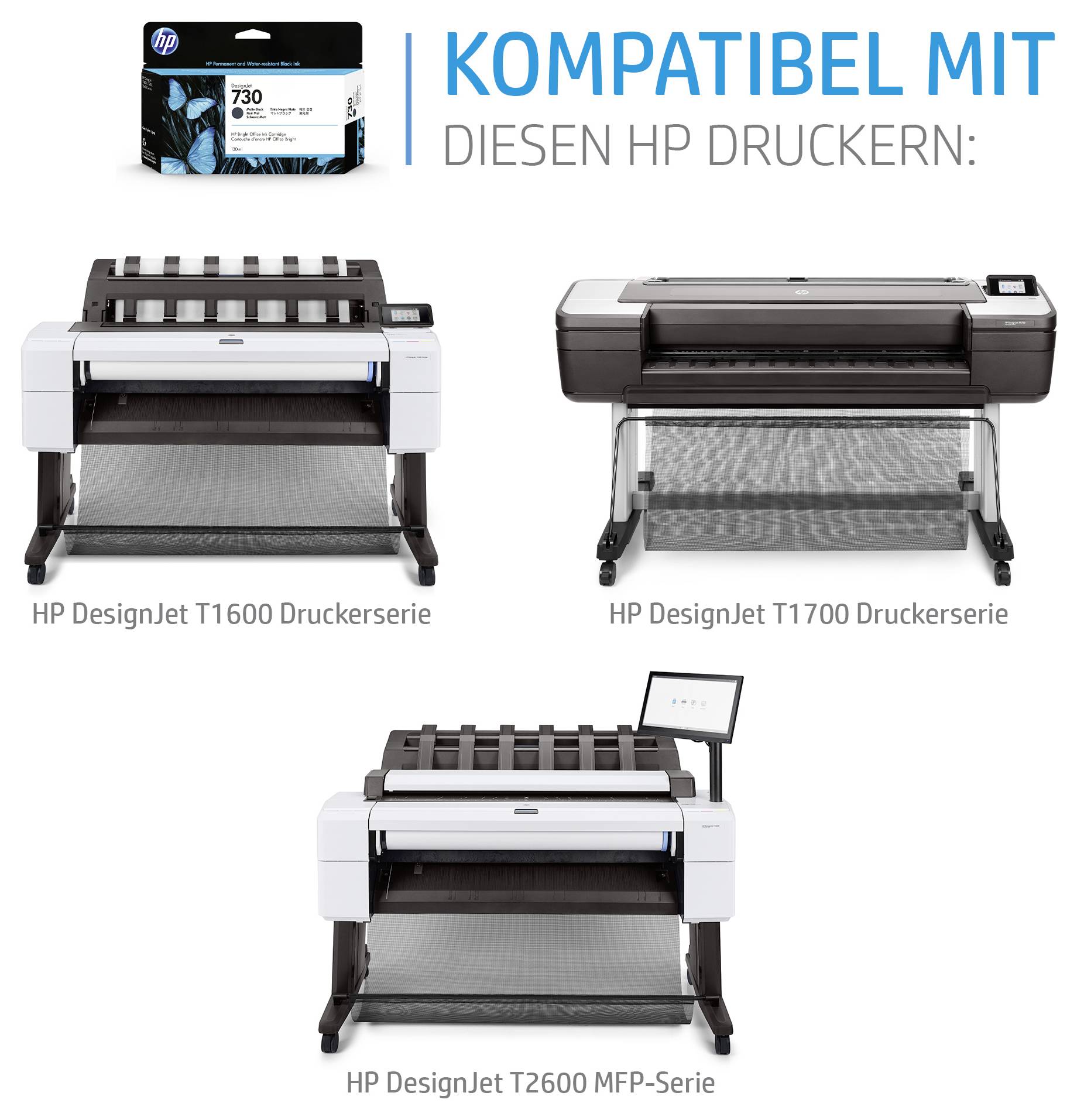 HP 730 Tintenpatrone kompatibel mit HP DesignJet T1600, T1700 und T2600 MFP Serie Druckern.