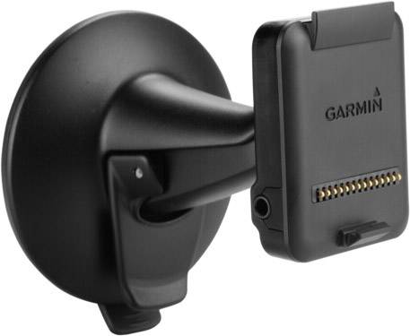 Schwarze Garmin-Autohalterung mit Saugnapf, geeignet zur Befestigung eines elektronischen Geräts an der Windschutzscheibe.