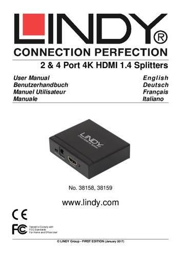 LINDY HDMI 4K Splitter 2 Port 3D 2160p30