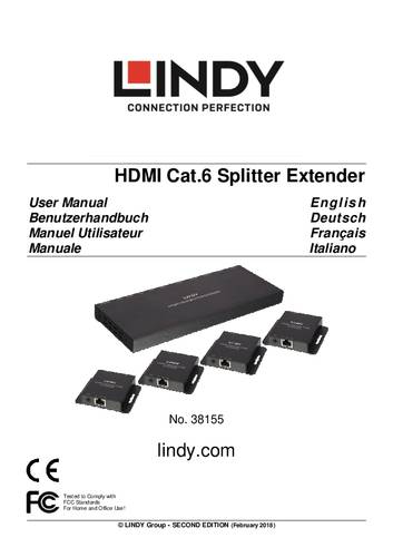 Lindy 50m Cat.6 4 Port Hdmi Splitter