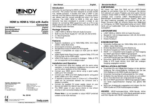 Lindy Hdmi Auf Hdmi VGA Audio Splitter