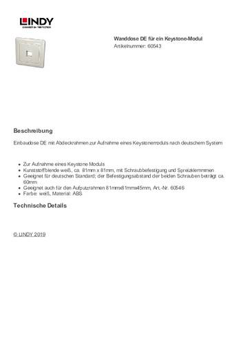 Lindy Wandanschlussdose Fuer 1 Keystone
