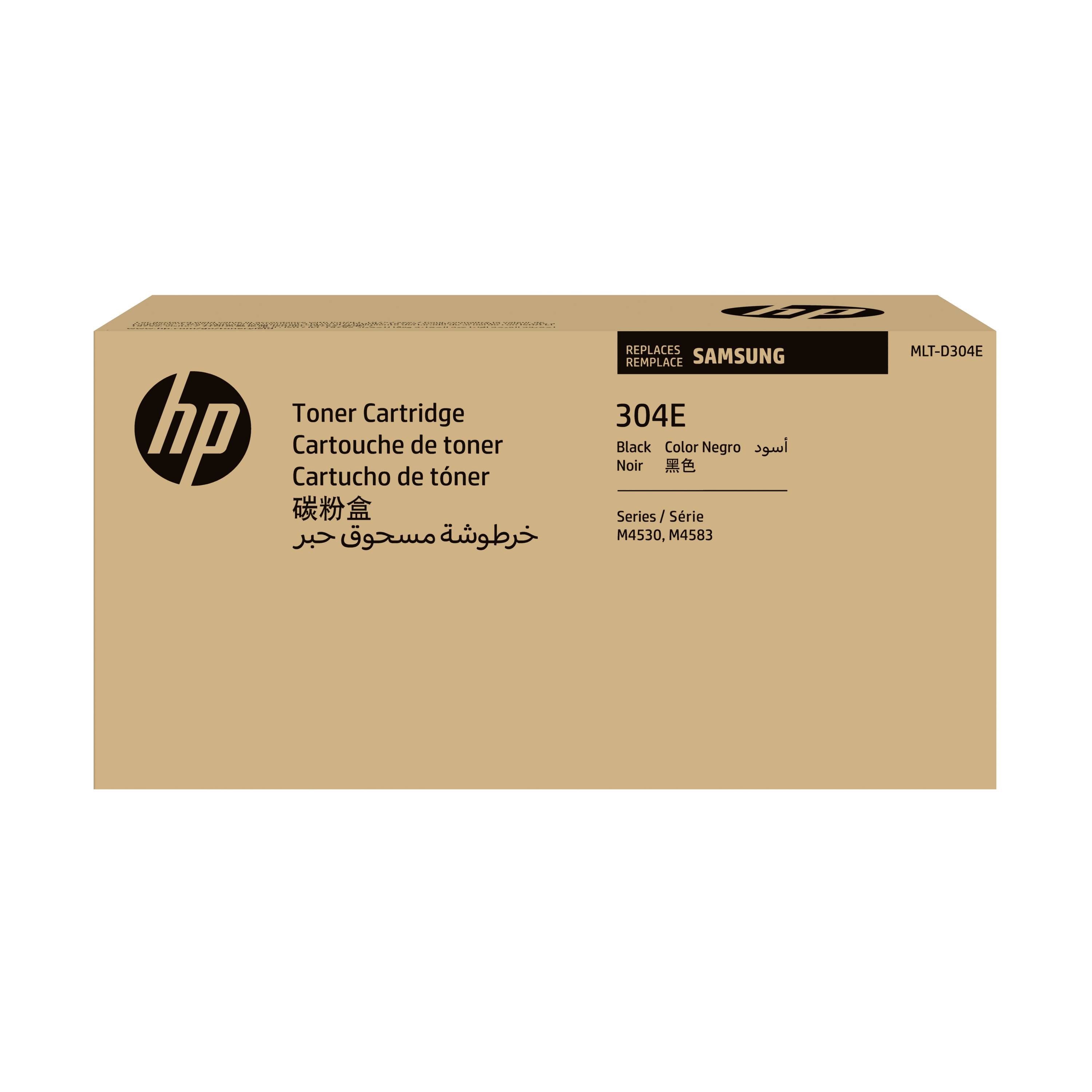 HP-Tonerpatronen-Karton für Samsung 304E, schwarz, kompatibel mit M4530- und M4583-Druckern.