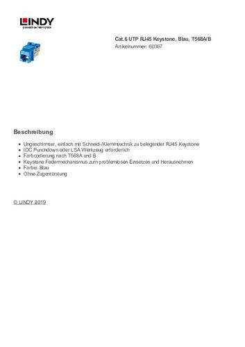 Lindy Cat.6 RJ45 Utp Keystone Blau