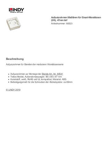 Lindy Aufputzrahmenwanddose 1fach Uk