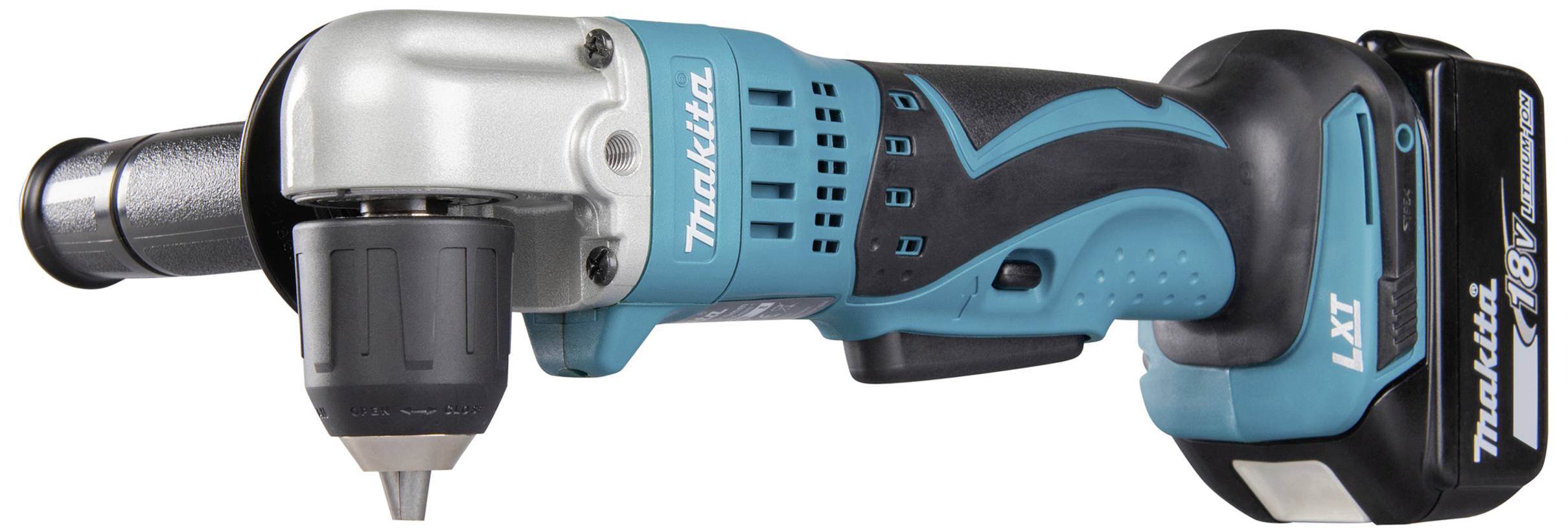 Kabelloser Winkelschlagschrauber in Blau mit ergonomischem Griff und Akkupack.