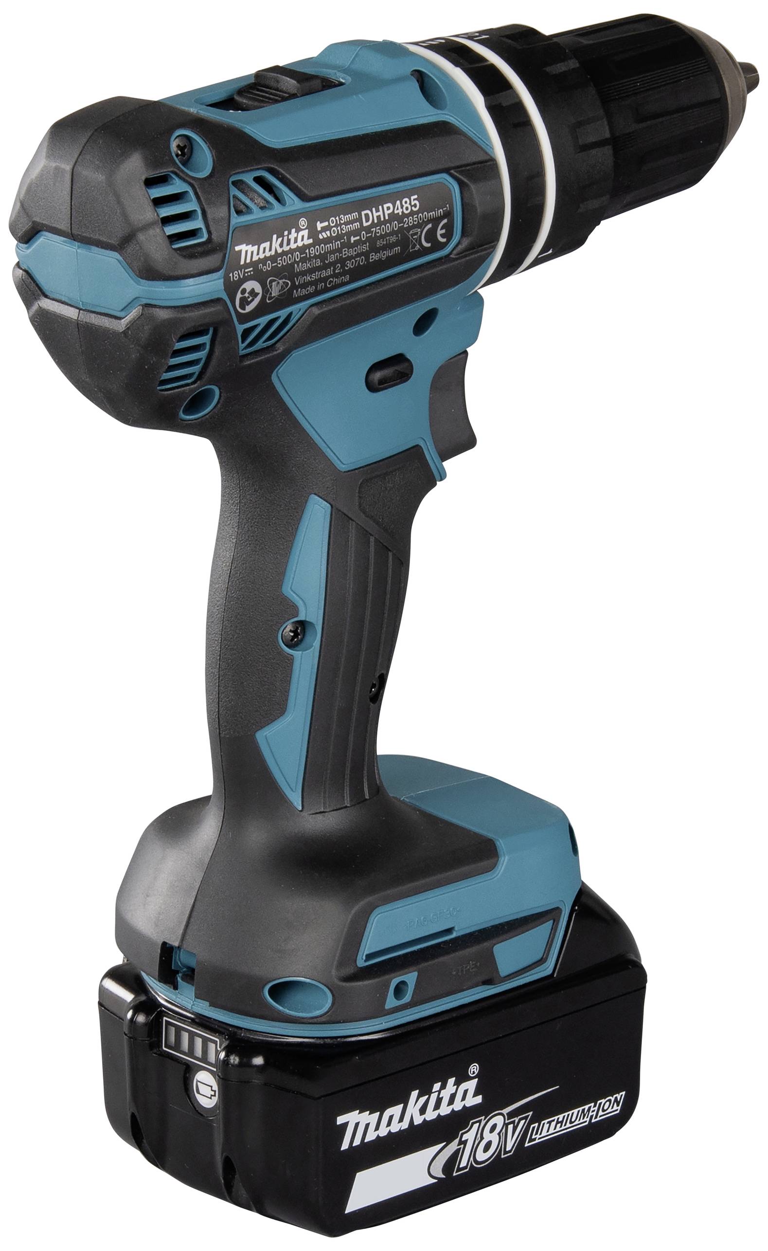 Ein kabelloser Akkuschrauber mit blau-schwarzem Gehäuse, Aufdruck '18V Lithium-ion'.