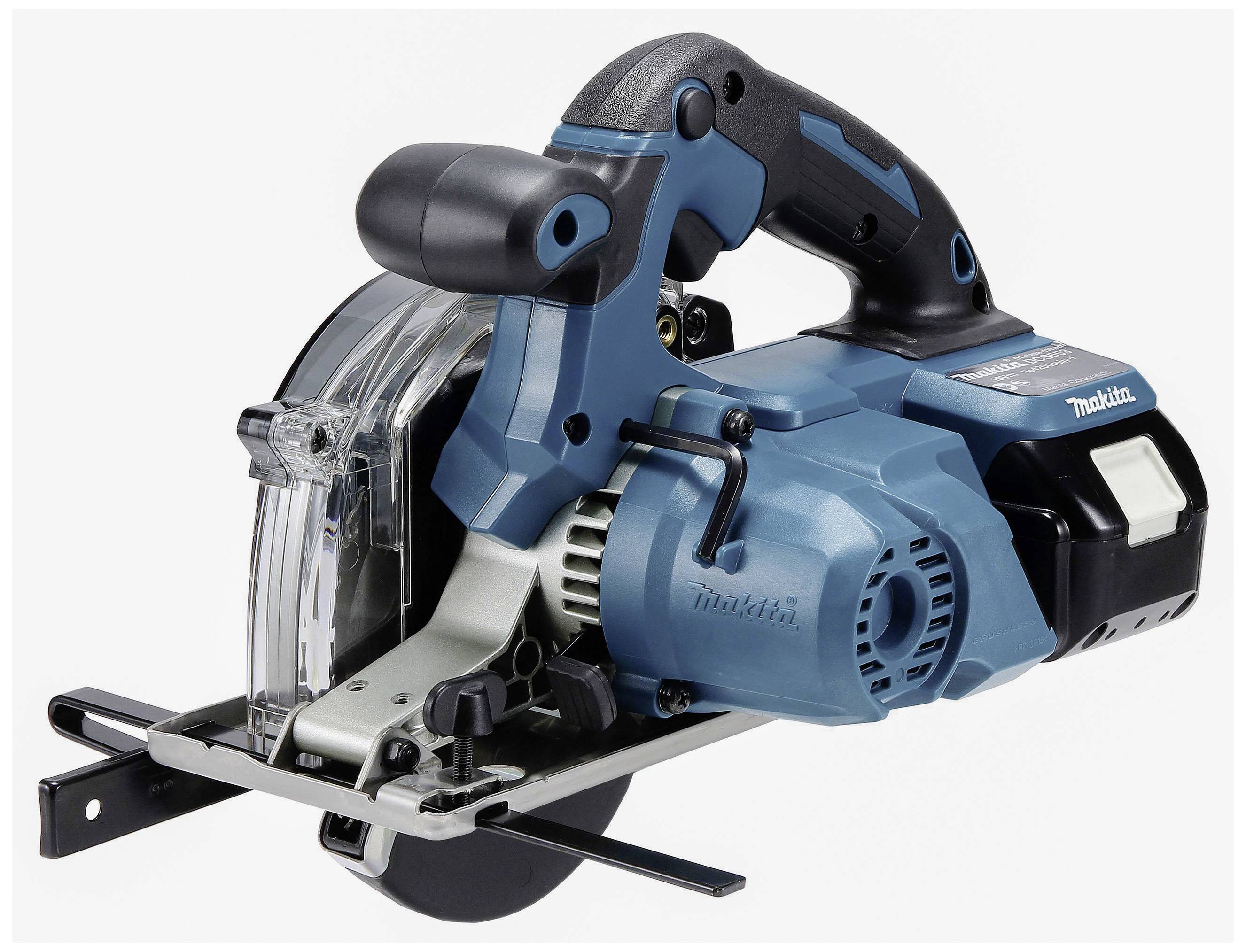Eine blaue, batteriebetriebene Handkreissäge mit scharfer Klinge. Sie wird häufig für präzise Holzschnitte verwendet.