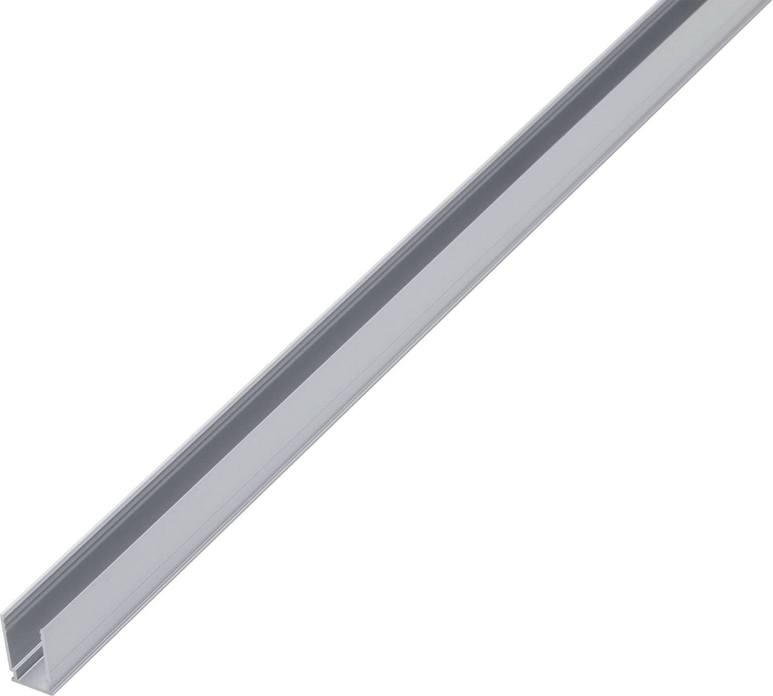 Ein langer, schmaler Aluminiumkanal, hauptsächlich in Silber gehalten, wird diagonal von links unten nach rechts oben gezeigt.