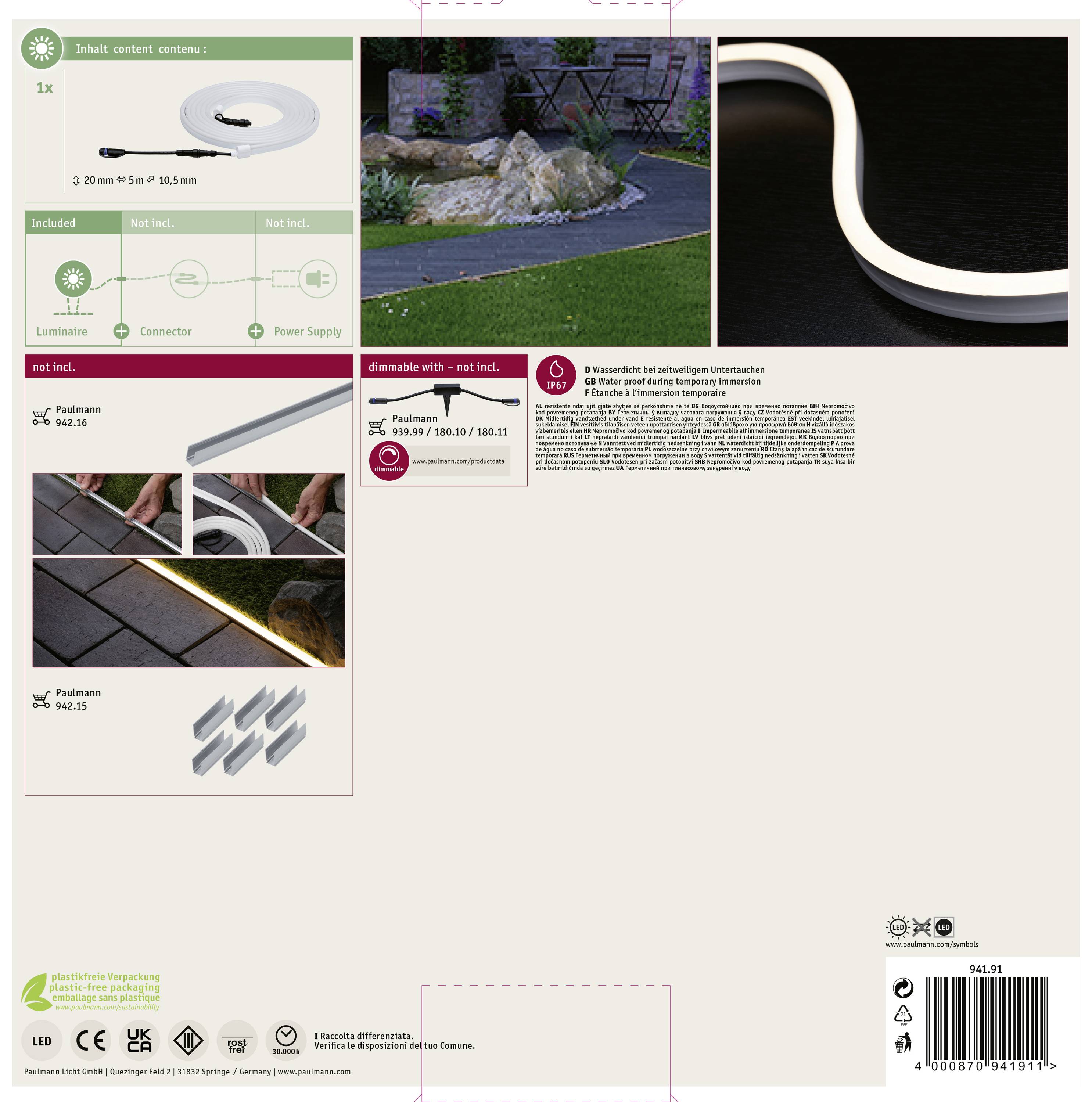 Paulmann Neon 94191 Beleuchtungssystem Plug & Shine LED-Streifen LED 31W Warmweiß
