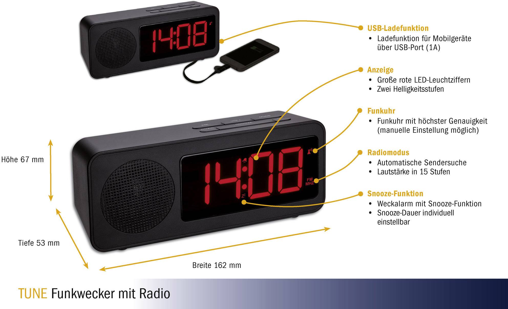 TFA Dostmann 60.2546.01 Funk Wecker Schwarz Alarmzeiten 1
