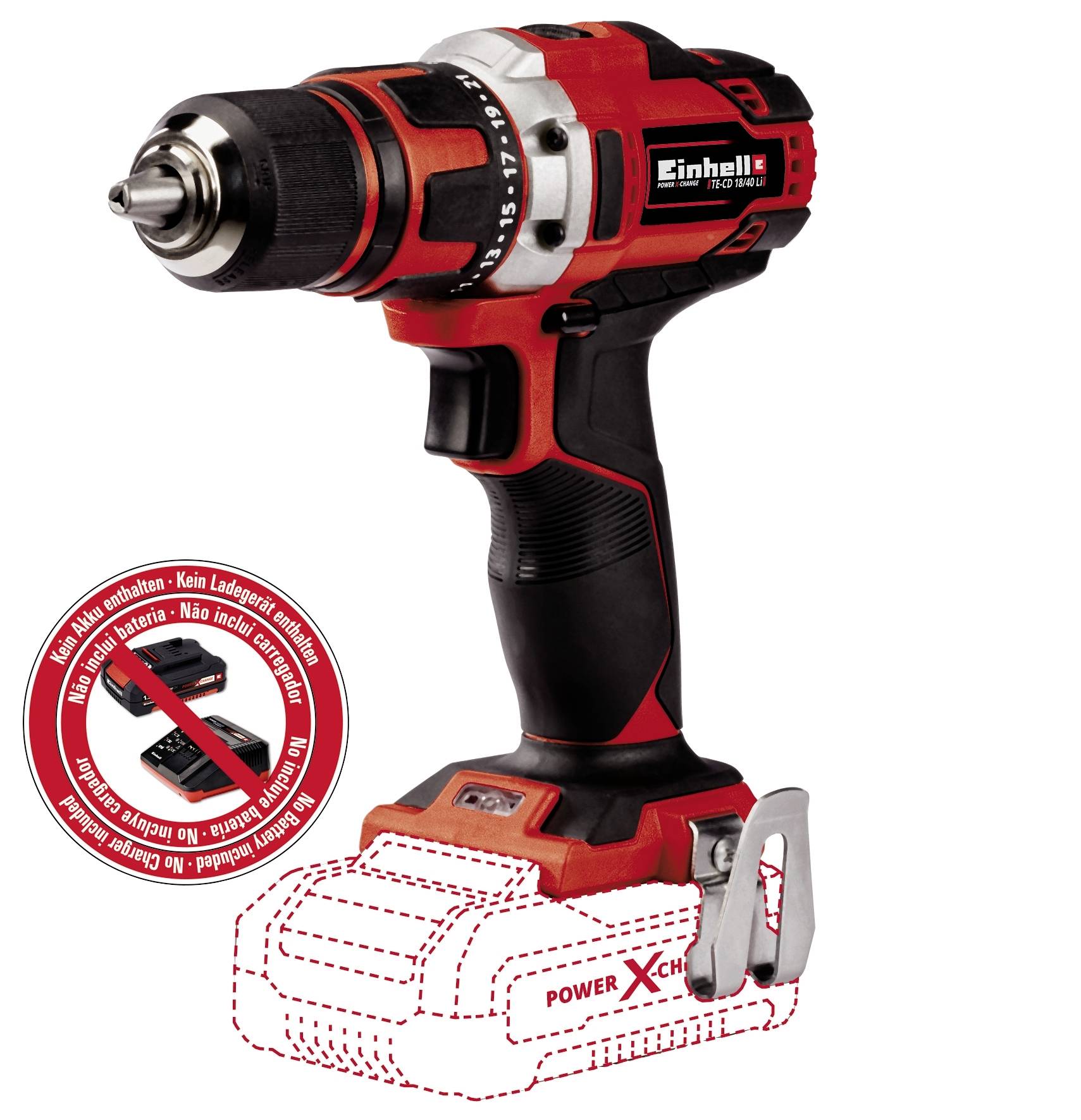 Einhell Power X-Change TE-CD 18/40 Li 1855565+2936800 Akku-Bohrschrauber 18V Li-Ion inkl. 16-tlg. Bit-Set, ohne Akku, ohne