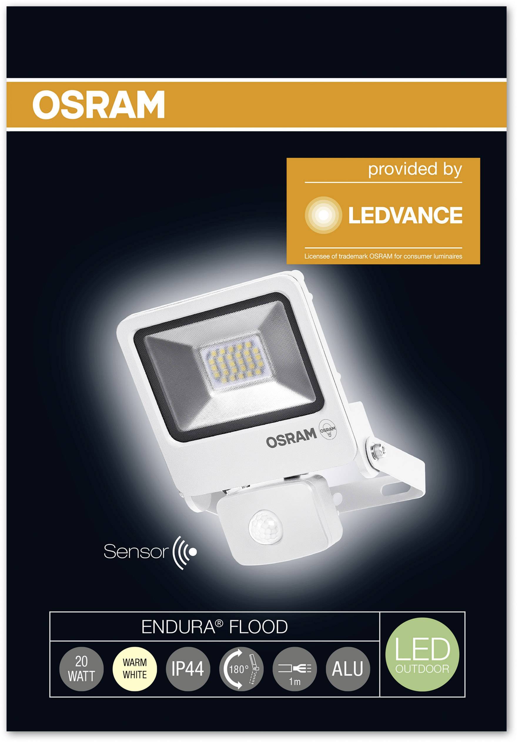LEDVANCE ENDURA® FLOOD Sensor Warm White L 4058075239692 LED-Außenstrahler mit Bewegungsmelder 20W Leuchtfarben: Warmweiß