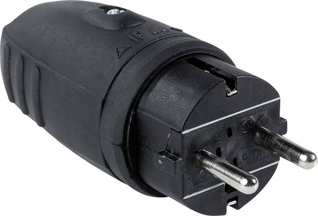 Steckeradapter: Schwarzer, zweipoliger Euro-Steckeradapter für elektrische Geräte, geeignet für europäische Steckdosen.