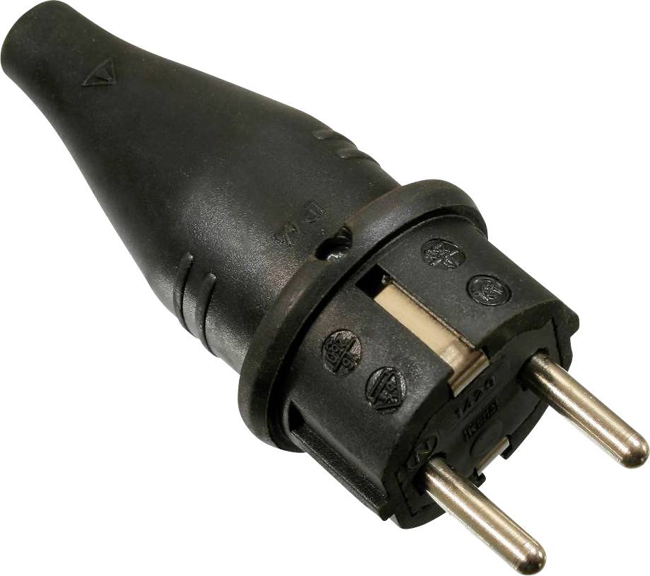 AS Schwabe 60412 Schutzkontaktstecker Vollgummi 230V Schwarz IP44