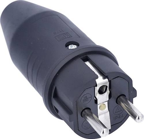 AS Schwabe 61412 Schutzkontaktstecker Vollgummi 230 V Schwarz IP44