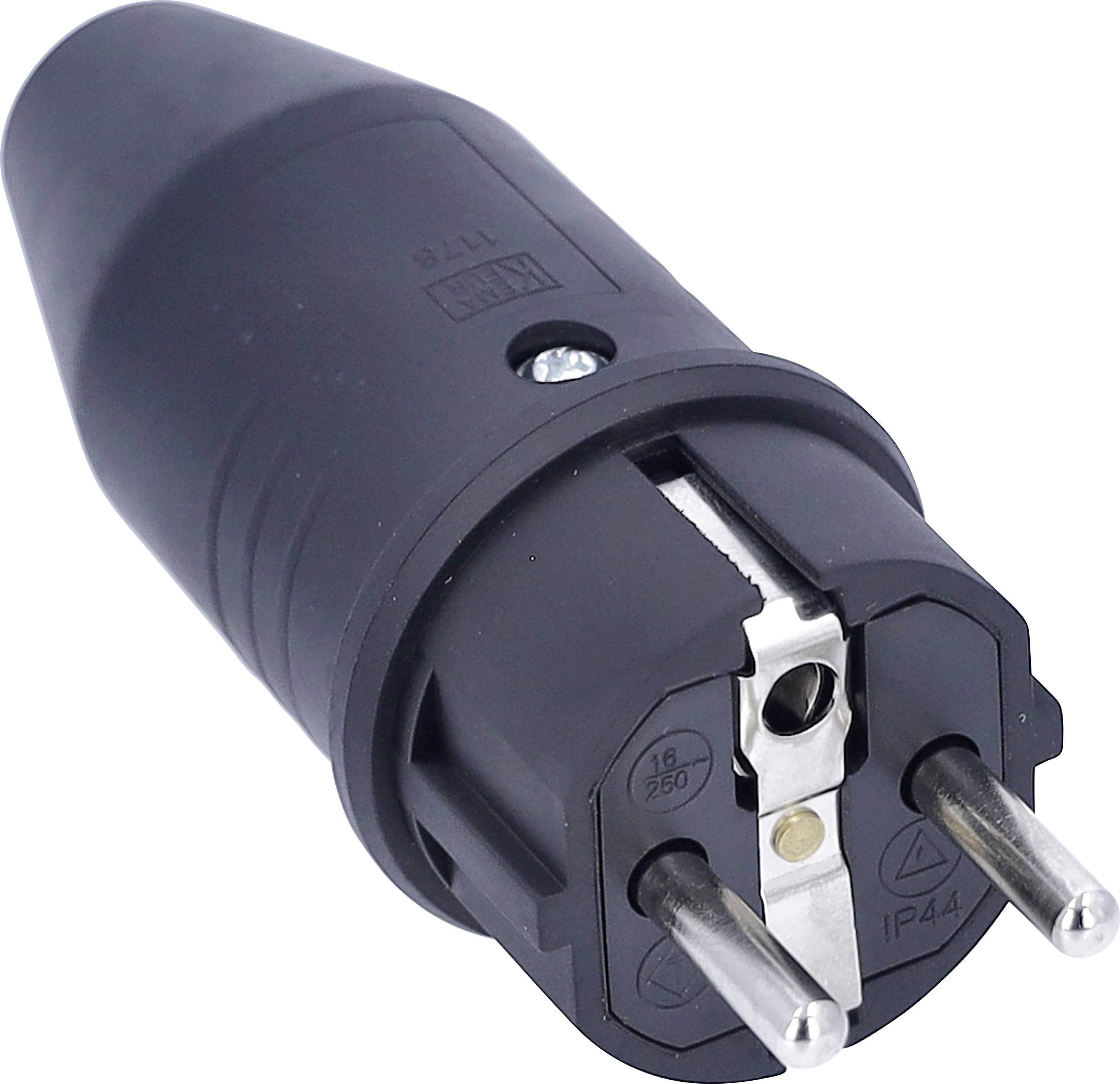 AS Schwabe 61412 Schutzkontaktstecker Vollgummi 230V Schwarz IP44