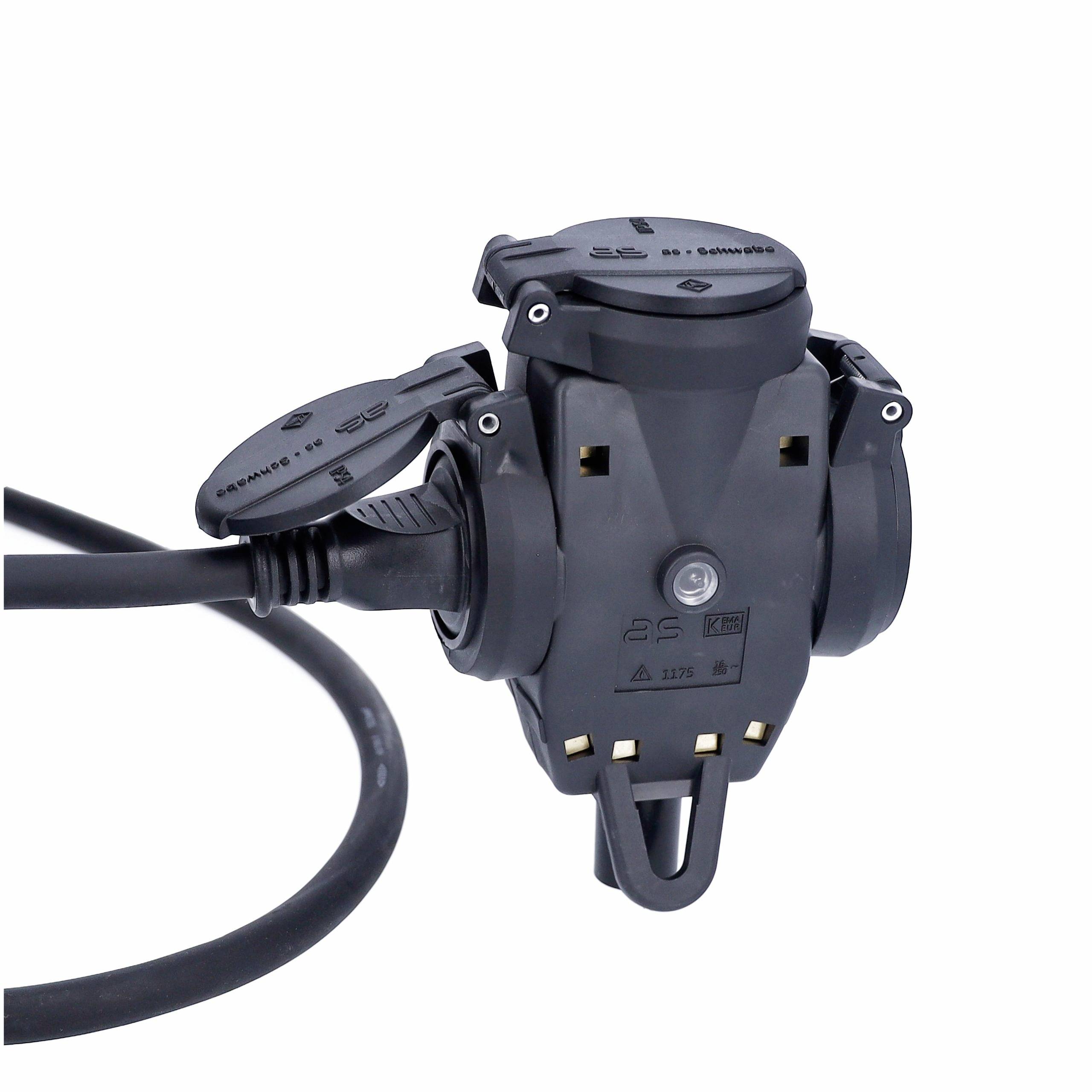 AS Schwabe 60455 3fach-Kupplung Vollgummi 230V Schwarz IP44