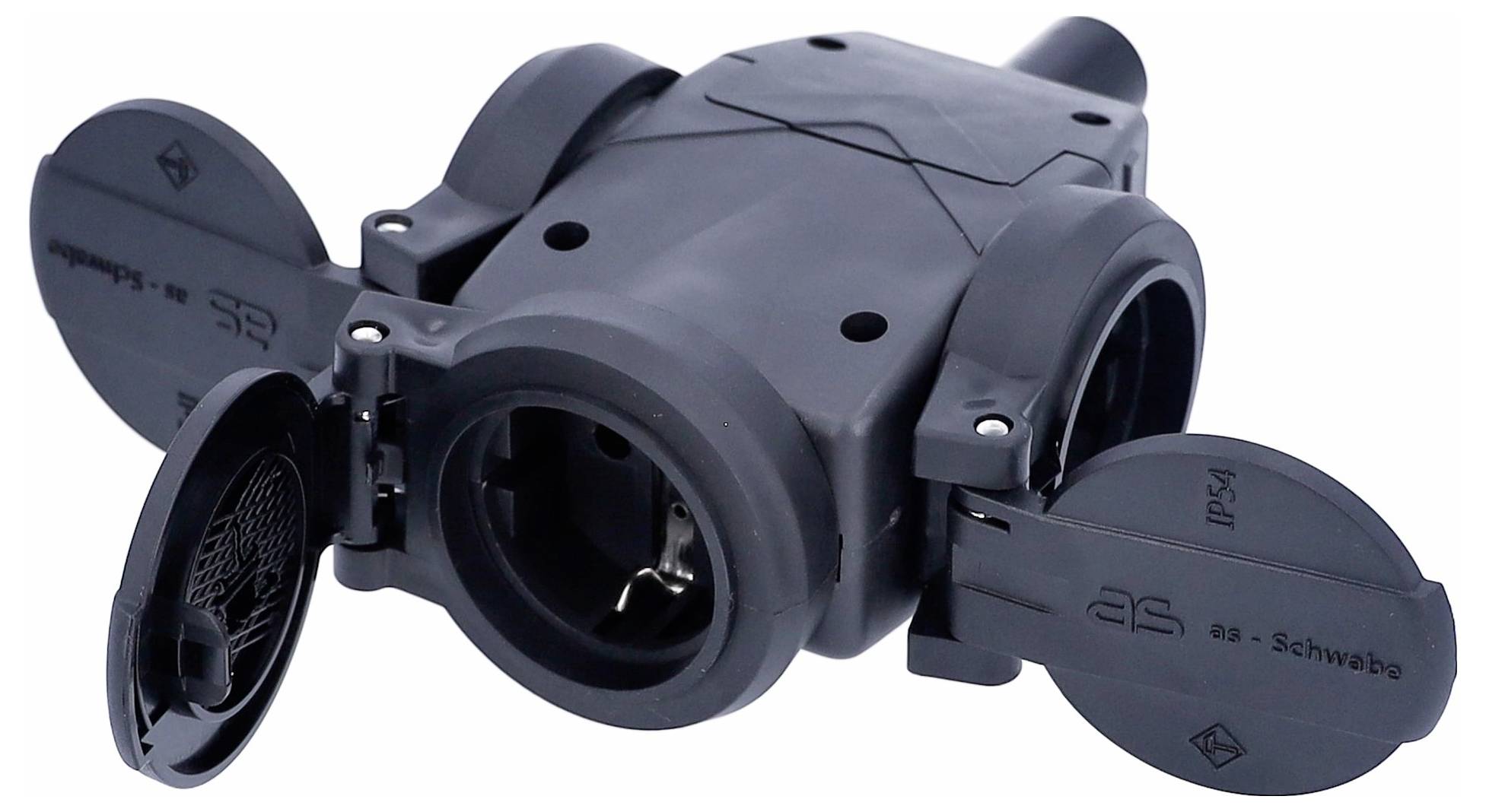 AS Schwabe 60455 3fach-Kupplung Vollgummi 230V Schwarz IP44