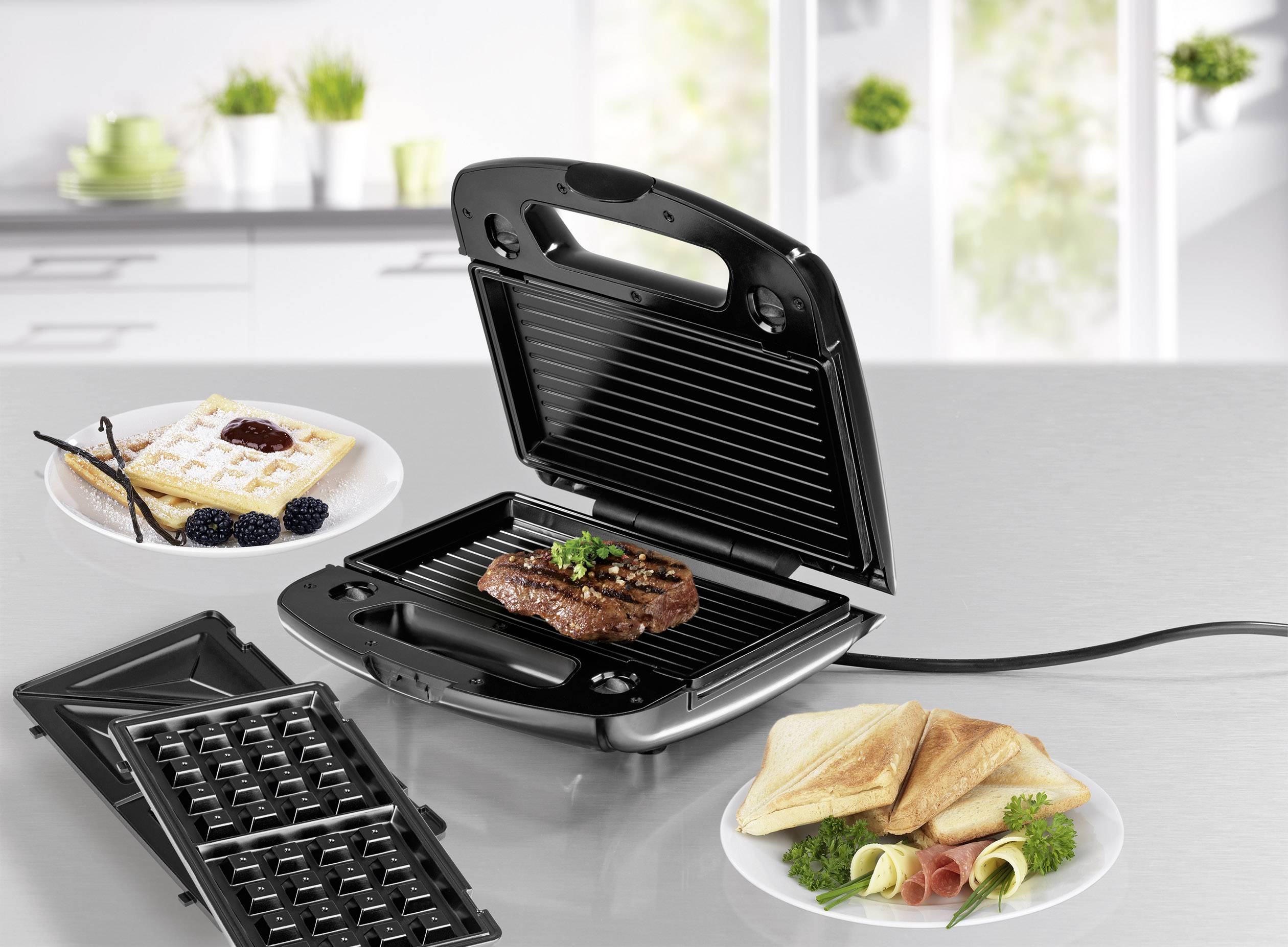 GourmetMaxx 06177 Sandwichmaker Grillfunktion, mit wechselbaren Platten Anthrazit