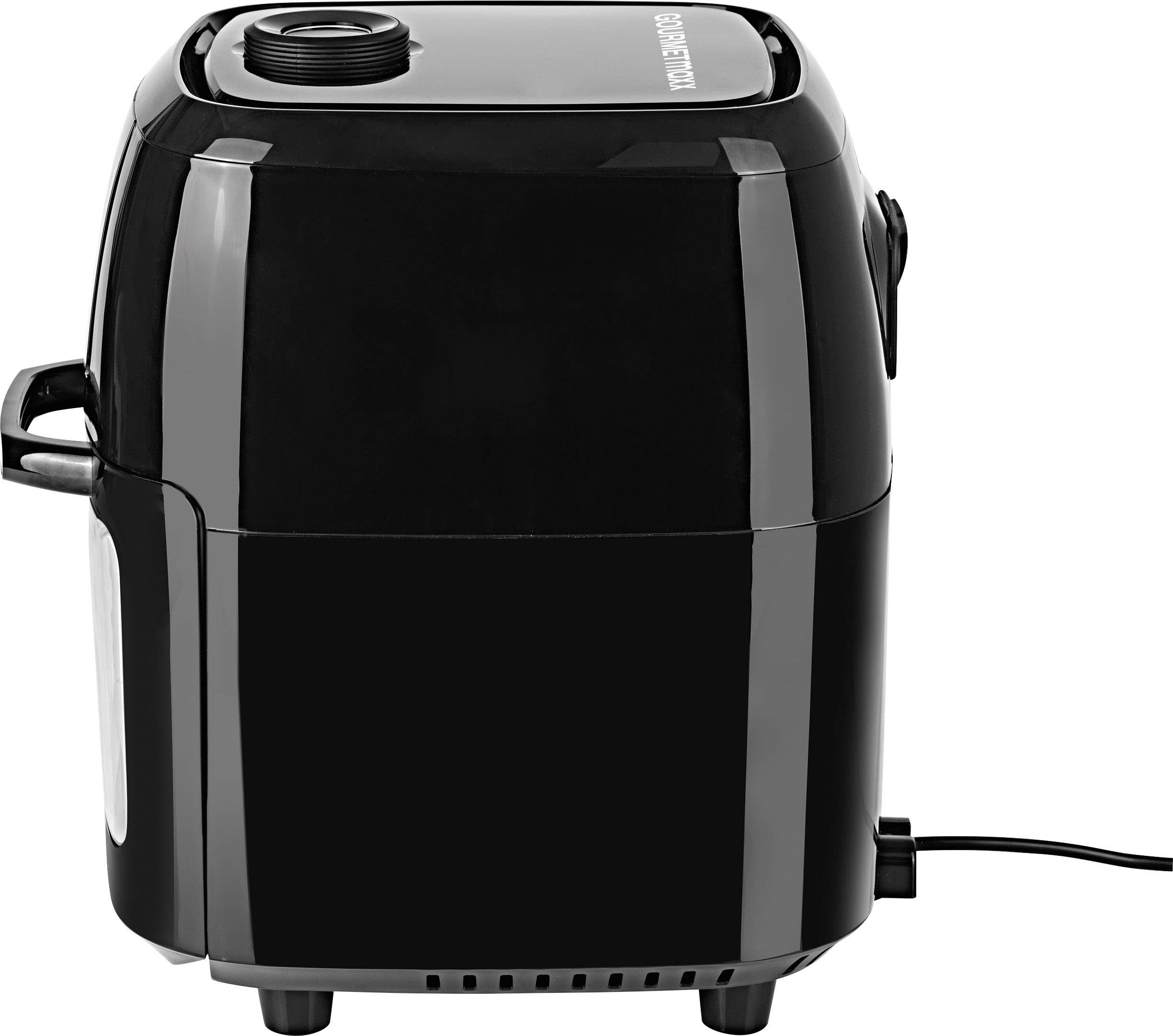 GourmetMaxx 02095 Heißluft-Fritteuse 2.5 l 1800 W mit Grillspieß, Temperaturvorwahl, Timerfunktion Edelstahl, Schwarz