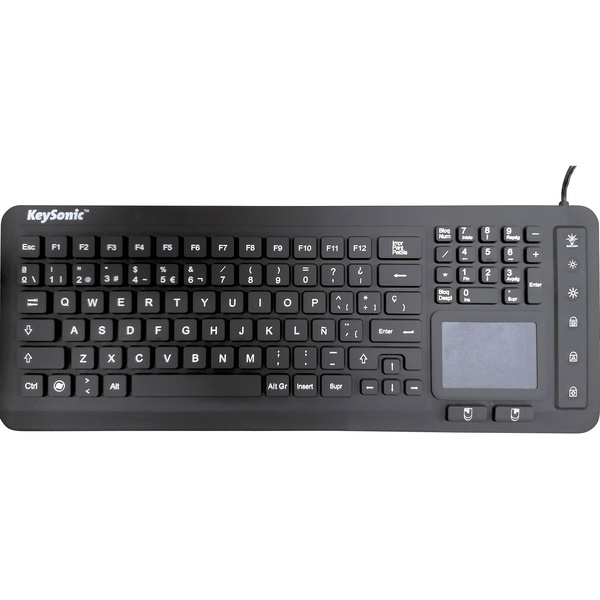 Keysonic KSK-6231 INEL USB-Tastatur Spanisch, QWERTY Schwarz Silikonmembran, Wasserdicht (IPX7), Be