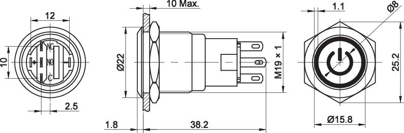 TRU COMPONENTS TC-7494524 TC-LAS1-AGQ-11ZET/R/12V/S Vandalismusgeschützter Druckschalter 250 V/AC 3A 1 x Aus/Ein rastend Rot IP65