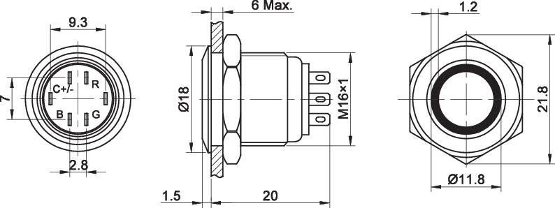TRU COMPONENTS TC-7494612 TC-GQ16F-10E/41RGB/ Vandalismusgeschützter Drucktaster 48 V/DC 2A 1 x Aus/(Ein) tastend Rot, Grün, Blau