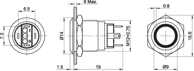 TRU COMPONENTS TC-7494656 TC-GQ12-AF-10E/J/G/12V/S Vandalismusgeschützter Drucktaster 48 V/DC 2A 1 x Aus/(Ein) tastend Grün IP65