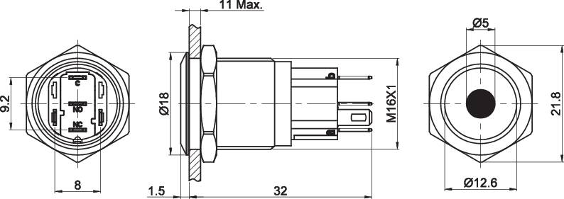 TRU COMPONENTS TC-7494756 TC-GQ16-KF-11ZD/J/W/12V/C Vandalismusgeschützter Druckschalter 48 V/DC 2 A 1 x Aus/Ein rastend Weiß IP65 1 St.