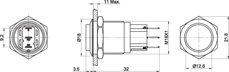 TRU COMPONENTS TC-7494908 TC-GQ16-KH-11Z/J/C Vandalismusgeschützter Drucktaster 48 V/DC 2A 1 x Aus/Ein rastend IP65 1St.