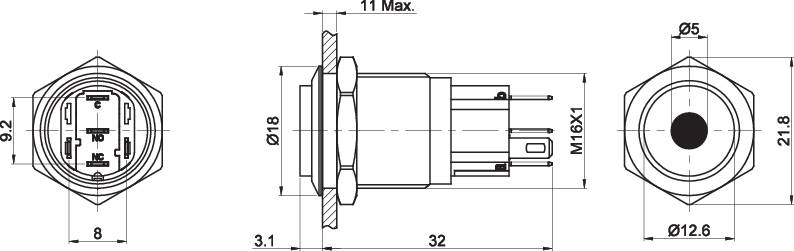 TRU COMPONENTS TC-7494932 TC-GQ16-KH-11D/J/G/12V/C Vandalismusgeschützter Drucktaster 48 V/DC 2A 1 x Aus/(Ein) tastend Grün IP65