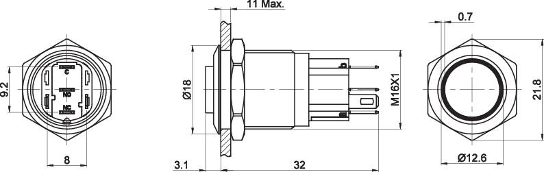 TRU COMPONENTS TC-7495028 TC-GQ16-KH-11ZE/J/W/12V/C Vandalismusgeschützter Druckschalter 48 V/DC 2 A 1 x Aus/Ein rastend Weiß IP65 1 St.