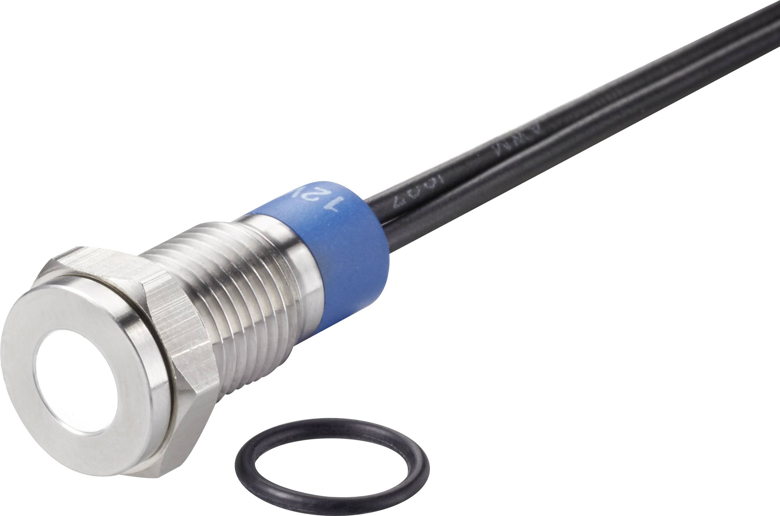 Ein zylindrischer Sensor mit Metallgehäuse und Kunststoffkabel. Daneben liegt ein schwarzer Dichtungsring. Der Sensor ist zur Erkennung von Objekten.