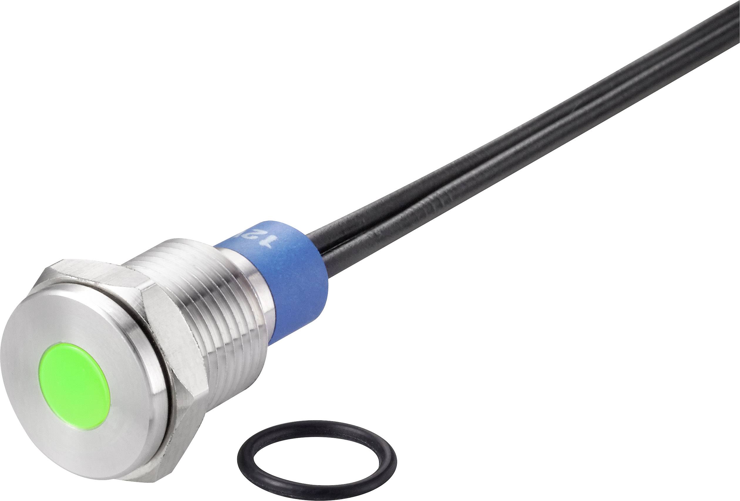 Ein zylindrischer Sensorkopf mit grün leuchtender Spitze und einem Kabel. Nebenbei liegt ein kleiner schwarzer O-Ring.