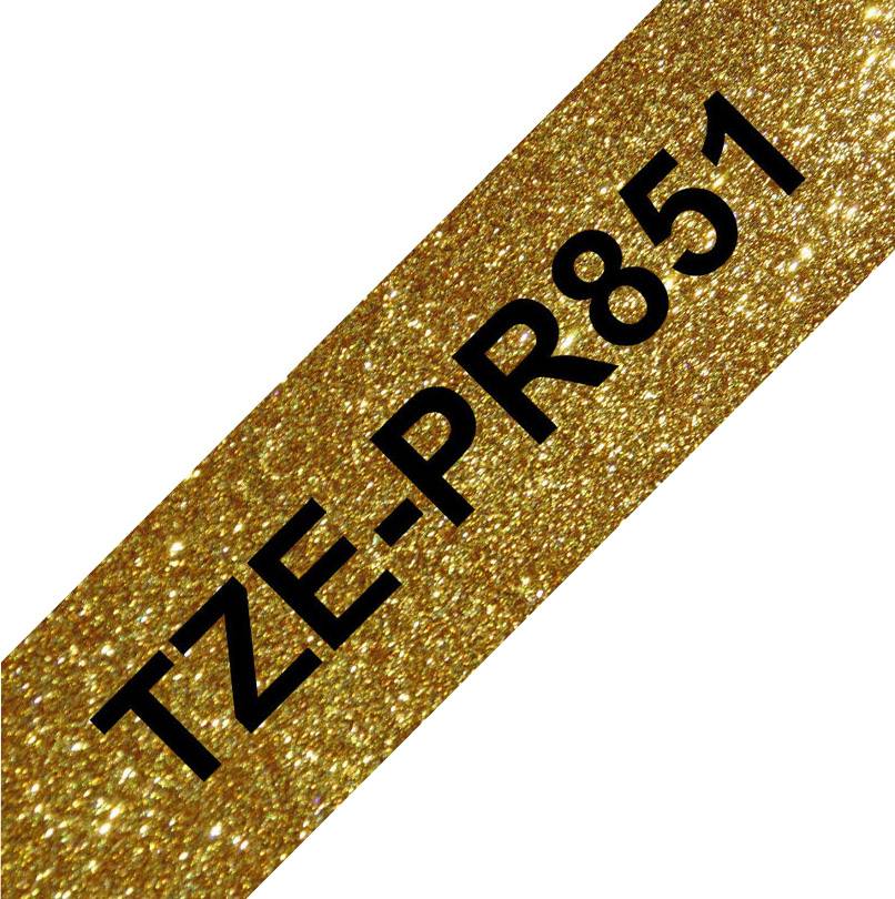 Goldenes glänzendes Band mit der schwarzen Aufschrift TZE-PR851.