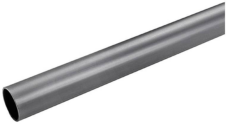 Ein graues, glattes Rohr aus Kunststoff, das horizontal verläuft. Es ist lang und gleichmäßig im Durchmesser.