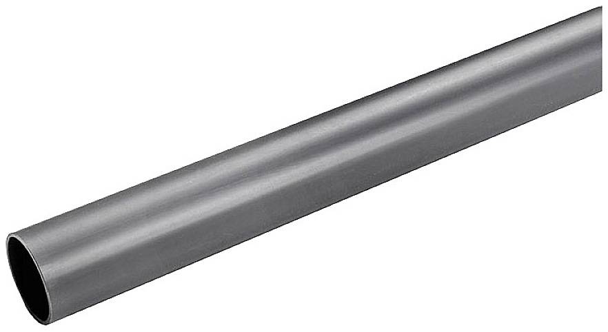 Ein graues, zylindrisches Rohr aus Metall oder Kunststoff auf weißem Hintergrund.