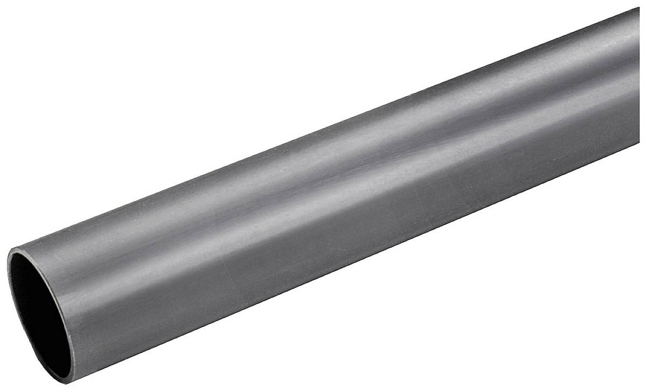 Graues PVC-Rohr, zylindrisch, glatt, für Abwasser- oder Kabelschutzleitung.