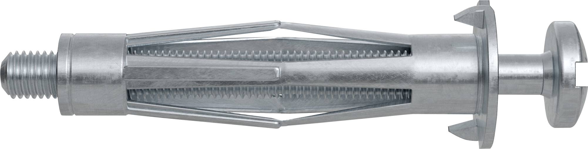 Silbermetall-Expansionsankerbolt mit Gewindelendeende, Kragen und gespaltener Hülse auf weißem Hintergrund.