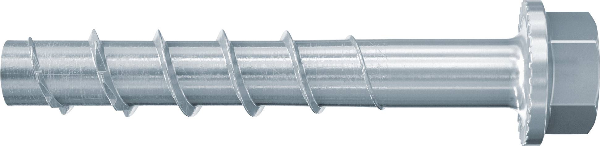 Metallischer Gewindeschraube mit sechskantigem Kopf, horizontal auf weißem Hintergrund dargestellt.