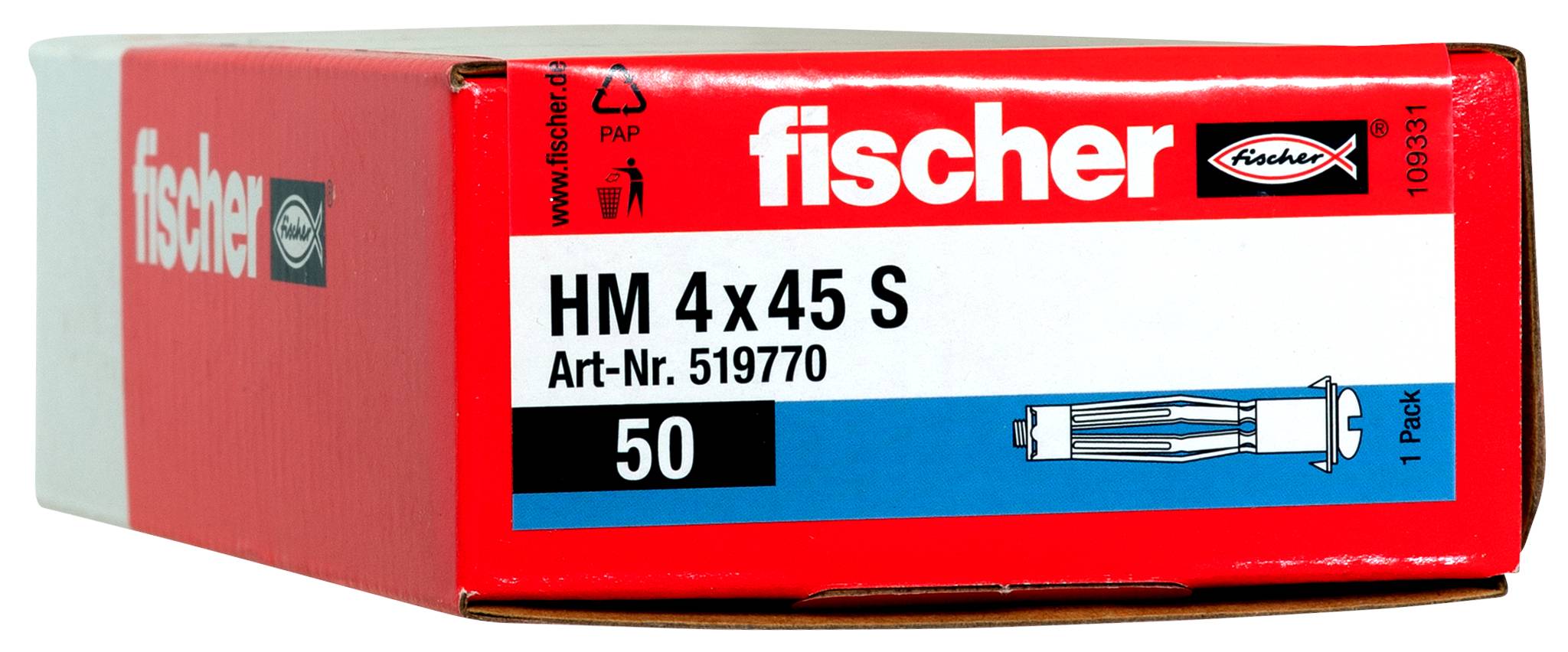 Rote Fischer HM 4 x 45 S Hardwarebox, mit der Aufschrift „Art.-Nr. 519770