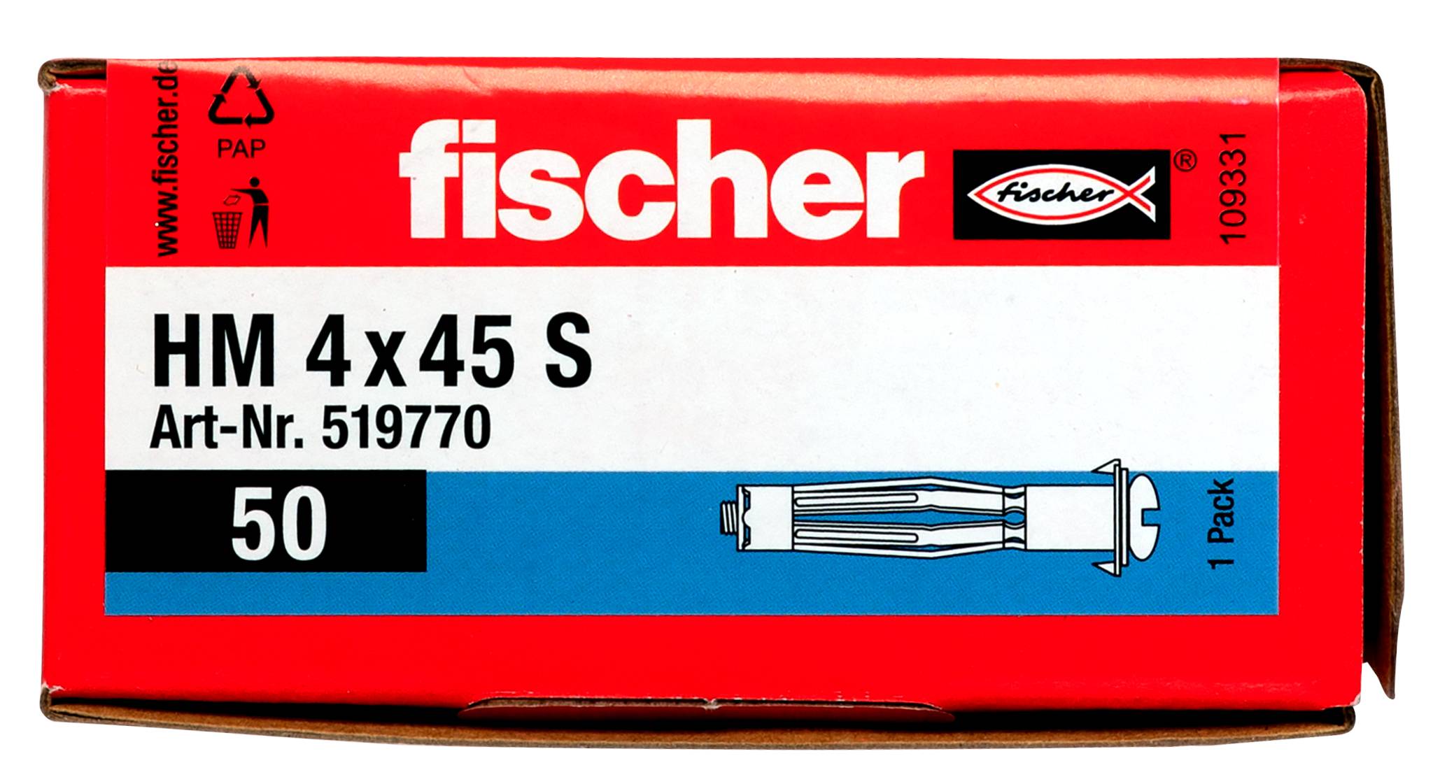 Rotfischer HM 4x45 S Ankerkästchen mit Beschriftung 'HM 4x45 S', Art.-Nr. 519770, Menge 50, mit Produktabbildung und Text '1 Pack'.