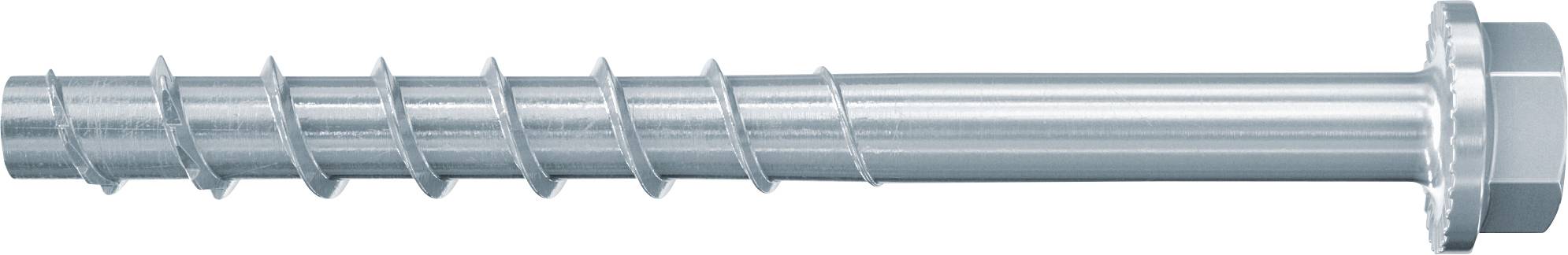 Ein glänzender Metallgewindestift mit Sechskantköpfchen, horizontal auf weißem Hintergrund dargestellt.