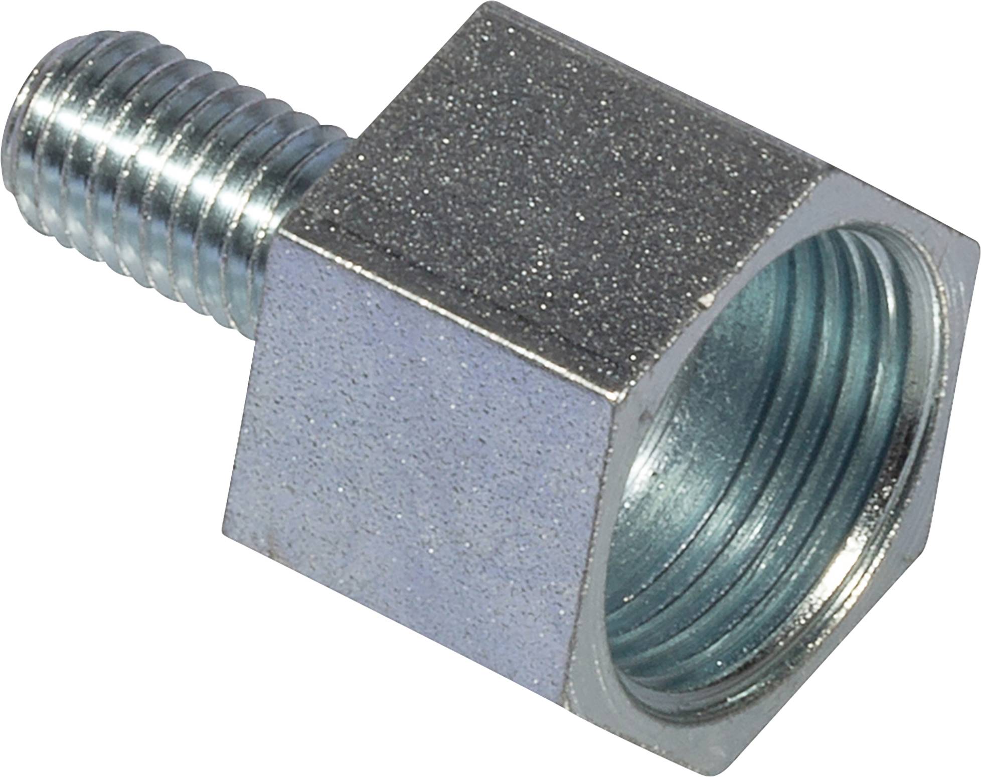 Metallischer Gewinde-Sechskant-Adapterfitting mit männlichem Gewinde an einem Ende und weiblicher Gewindebohrung am anderen Ende.