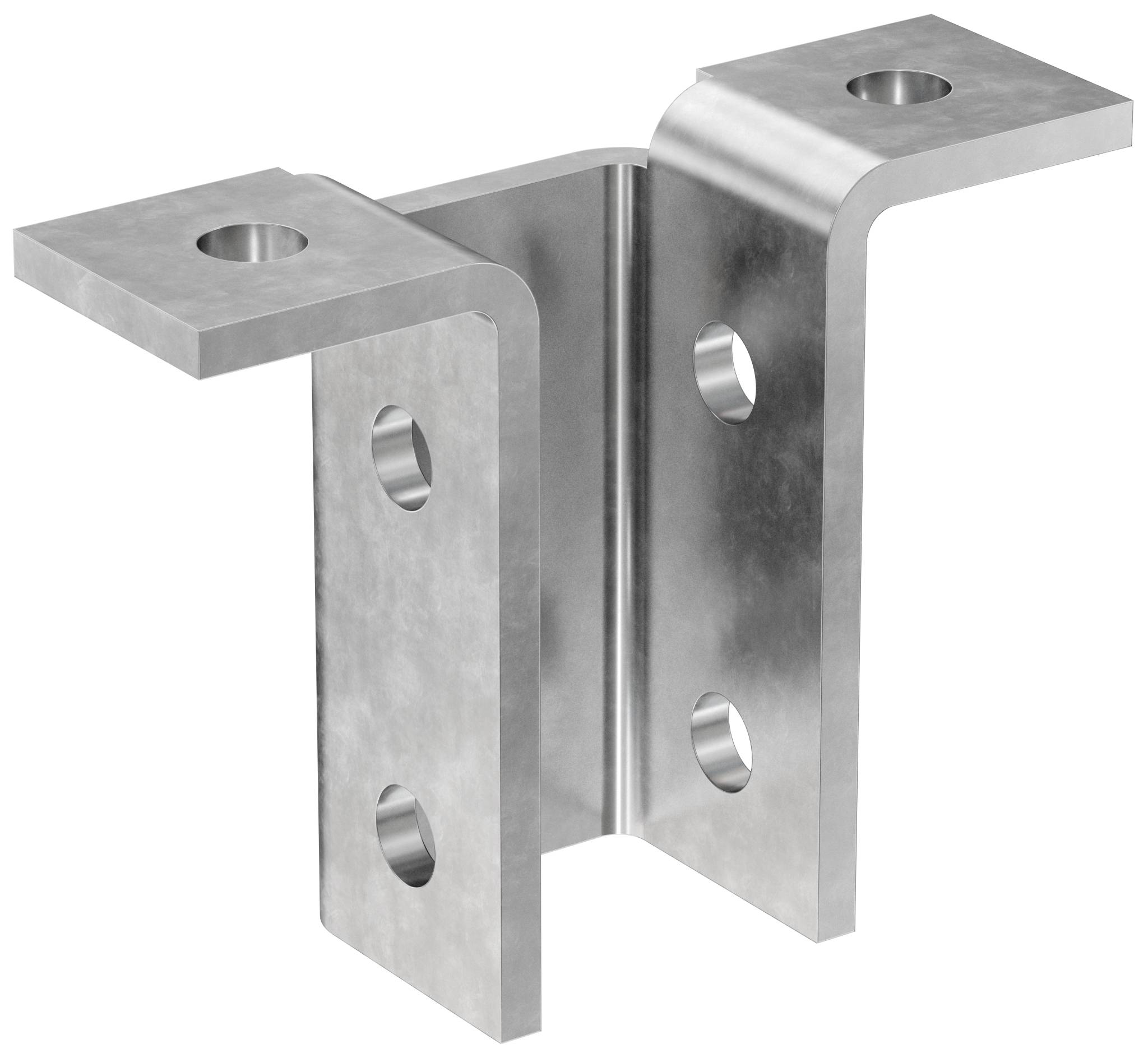 Metalleckenwinkel mit zwei Flanschen und mehreren Bohrungen zur strukturellen Befestigung.