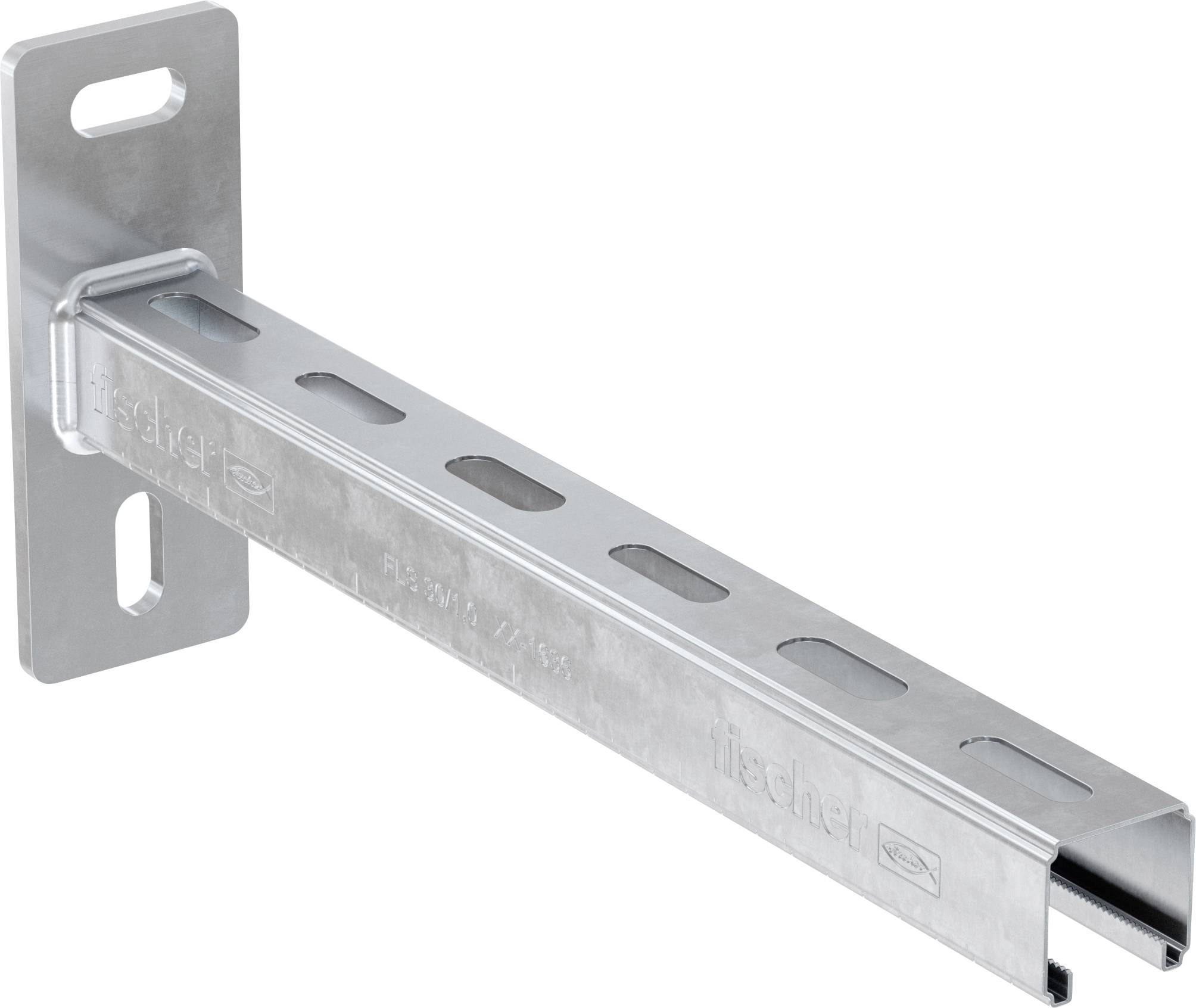 Verzinkter Metallwandhalter mit schlitzförmiger Montageplatte und langem perforiertem Stützkanal